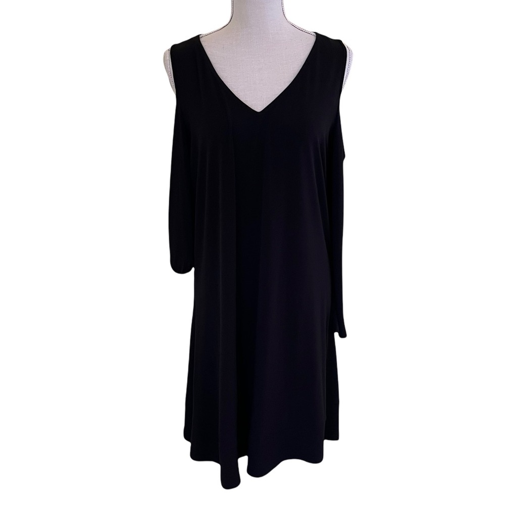 Nina Leonard Black Jersey Knit Cold Shoulder Dress 1X